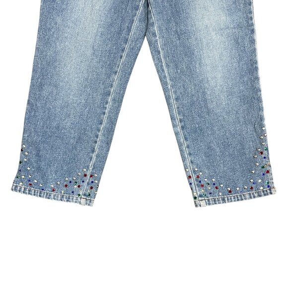 California Style Womens 8 Blue Bedazzled Denim Jeans Rhinestones Pocket Studs - Picture 7 of 12